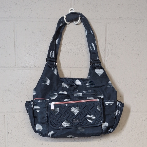 Lug Women's Romper Carry All Shoulder Bag, Brushed Navy Hearts, like new - Picture 2 of 15